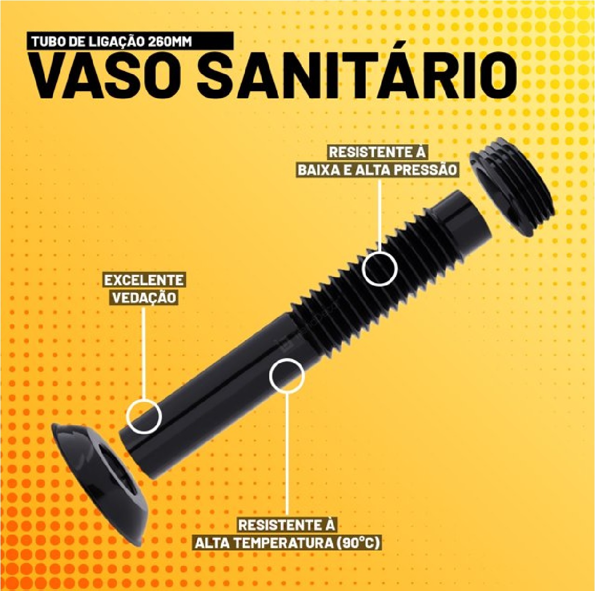Tubo de Ligação Ajustável Black para Vaso Sanitário DN 38 x 26 cm Blukit 290419