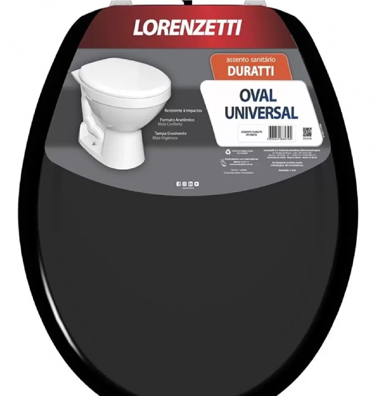 Tampa Vaso Assento Sanitario Universal Duratti Preto Lorenzetti