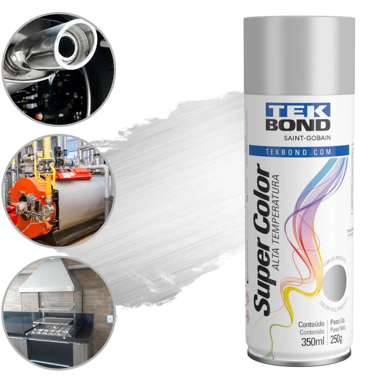 Tinta Spray Alta Temperatura 350 ml Alumínio Tekbond