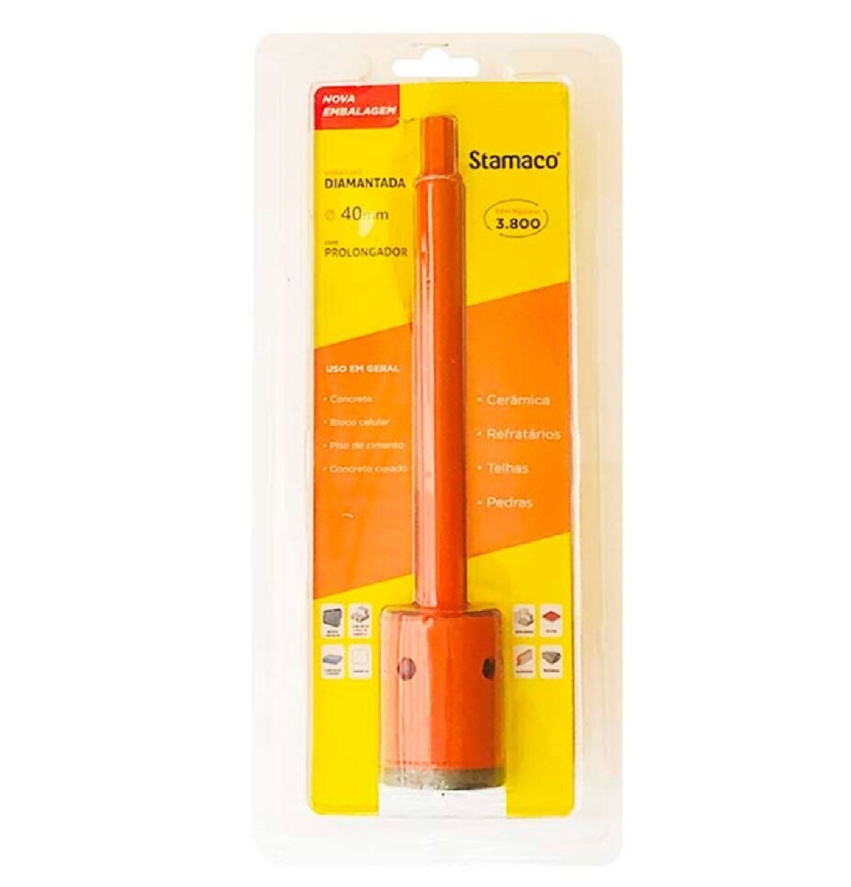 Serra Copo Diamantado 40,00 mm Com Prolongador 0686 Stamaco