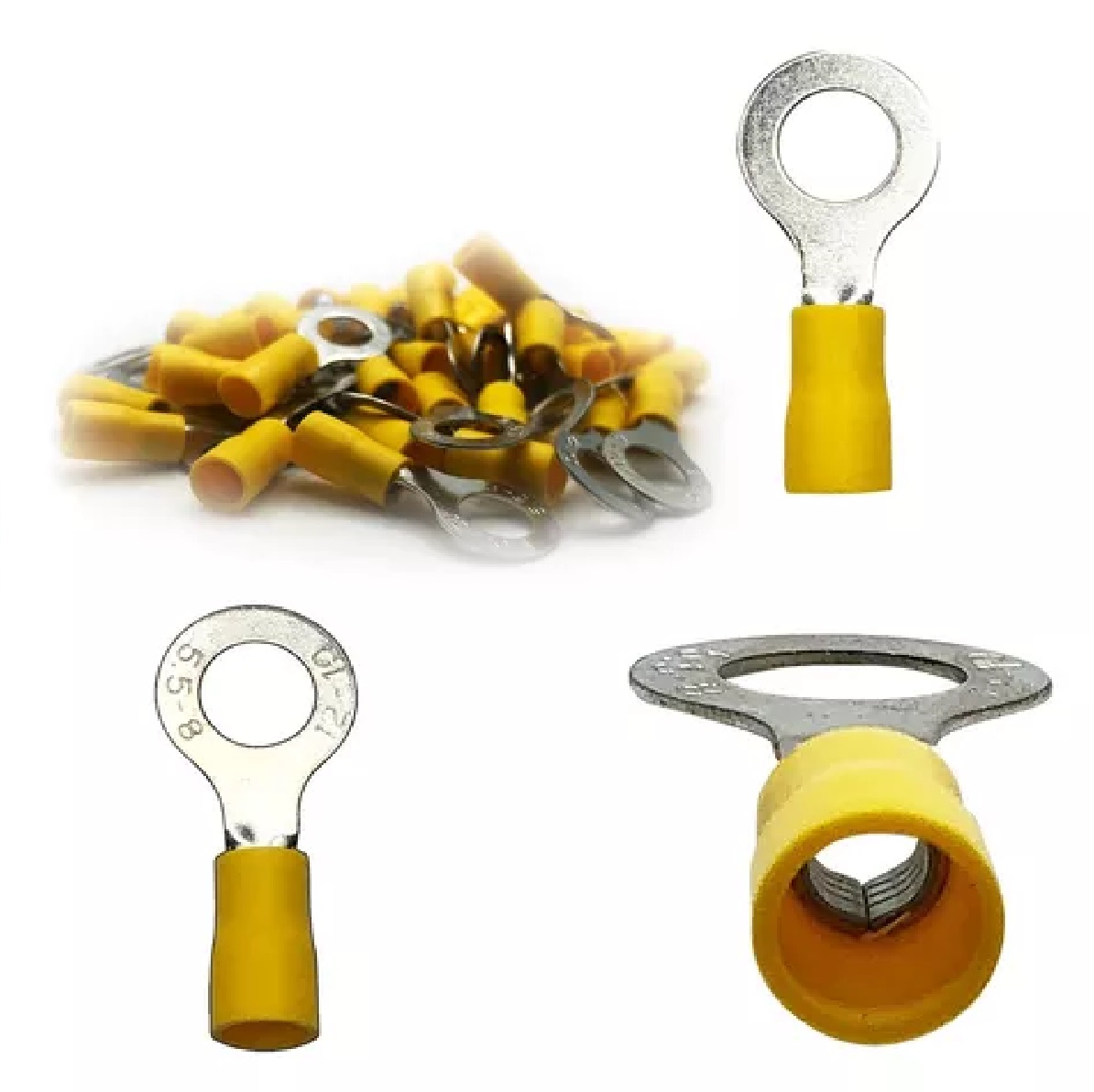Terminal Argola Pré-Isolado para Cabo 4 a 6 mm² com Furo 1/4 pol. Amarelo Lukma