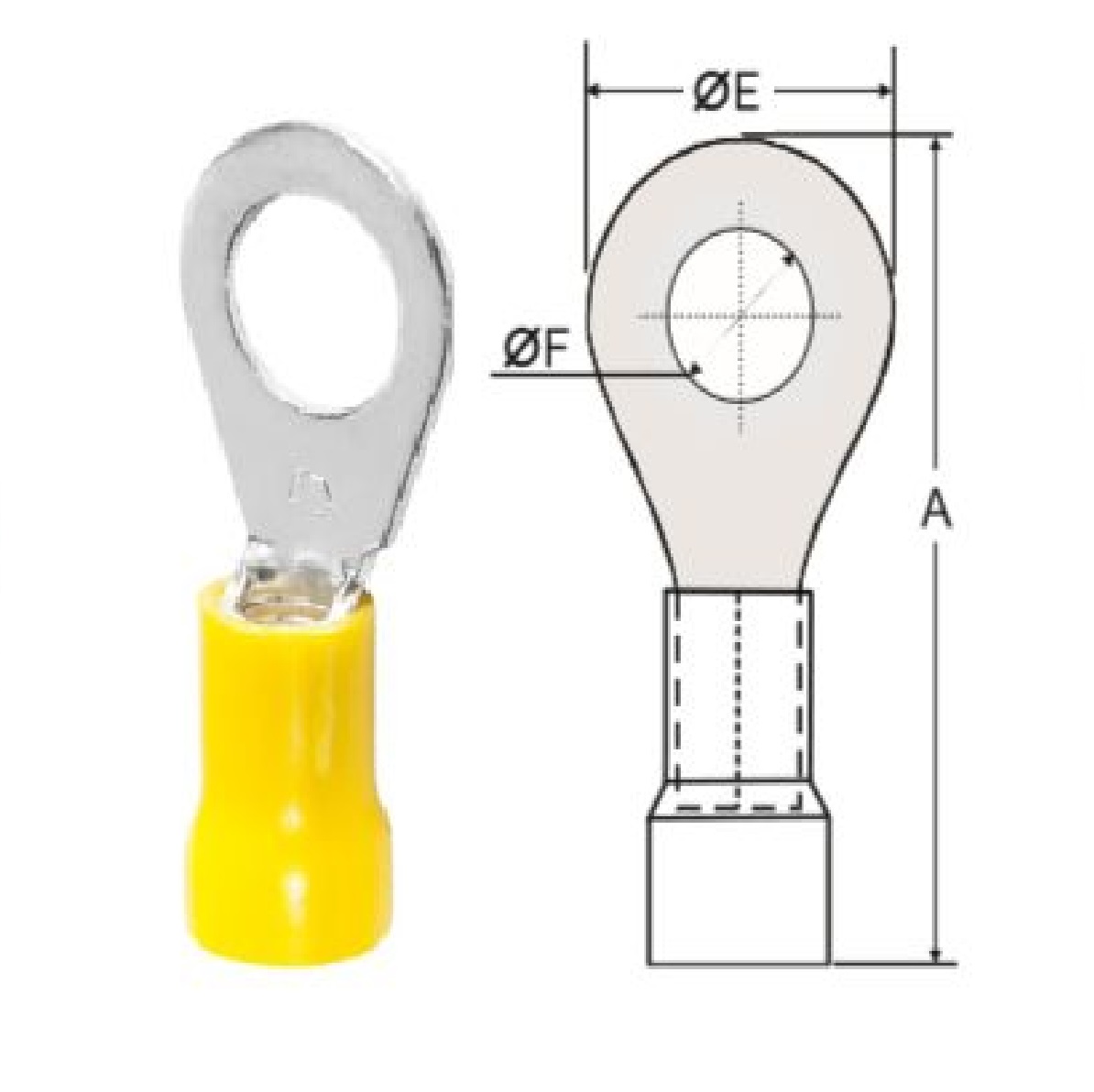 Terminal Argola Pré-Isolado para Cabo 4 a 6 mm² com Furo 1/4 pol. Amarelo Lukma