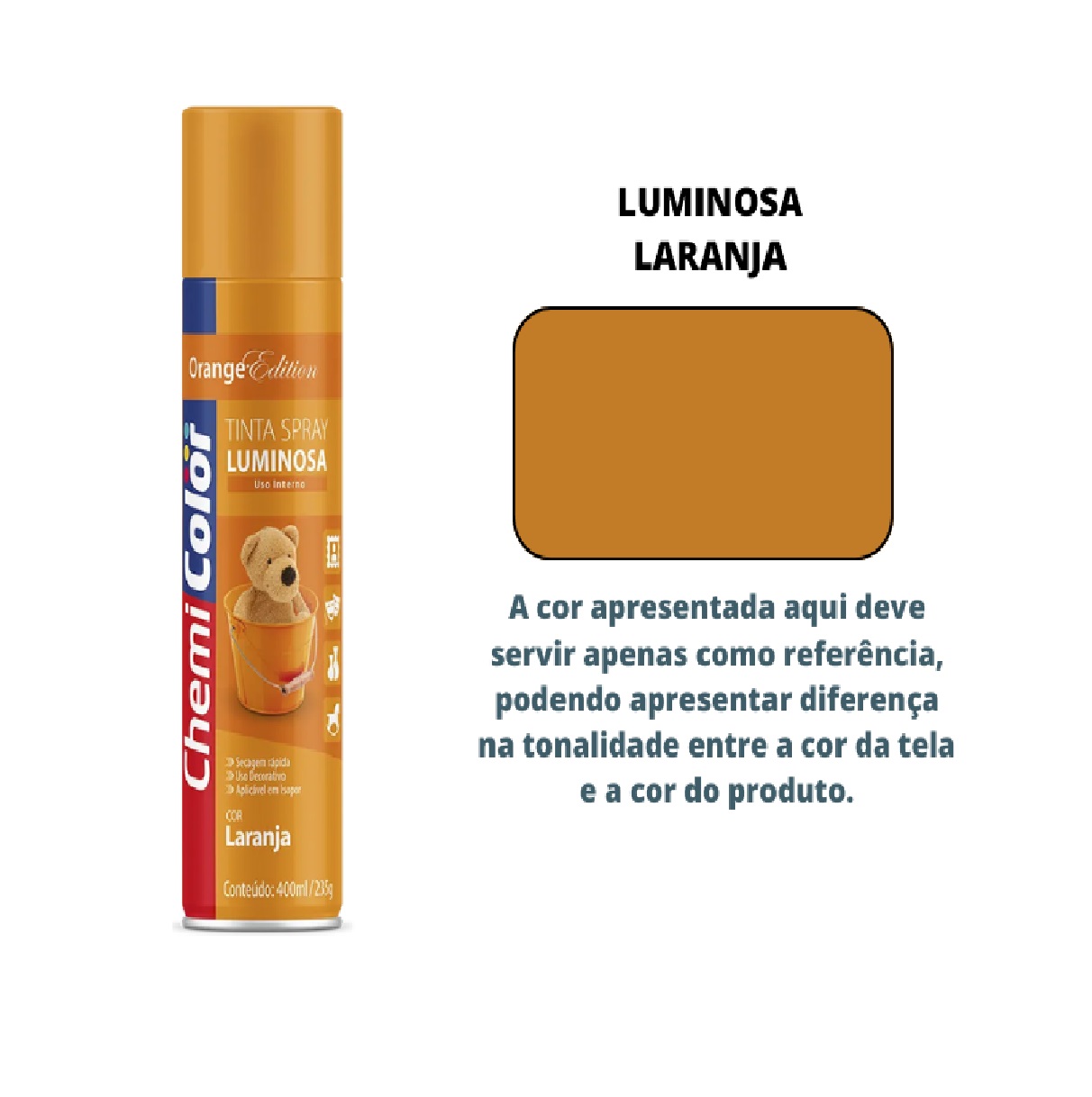 Tinta Spray Laranja Luminosa 400 Ml Uso Geral Chemicolor