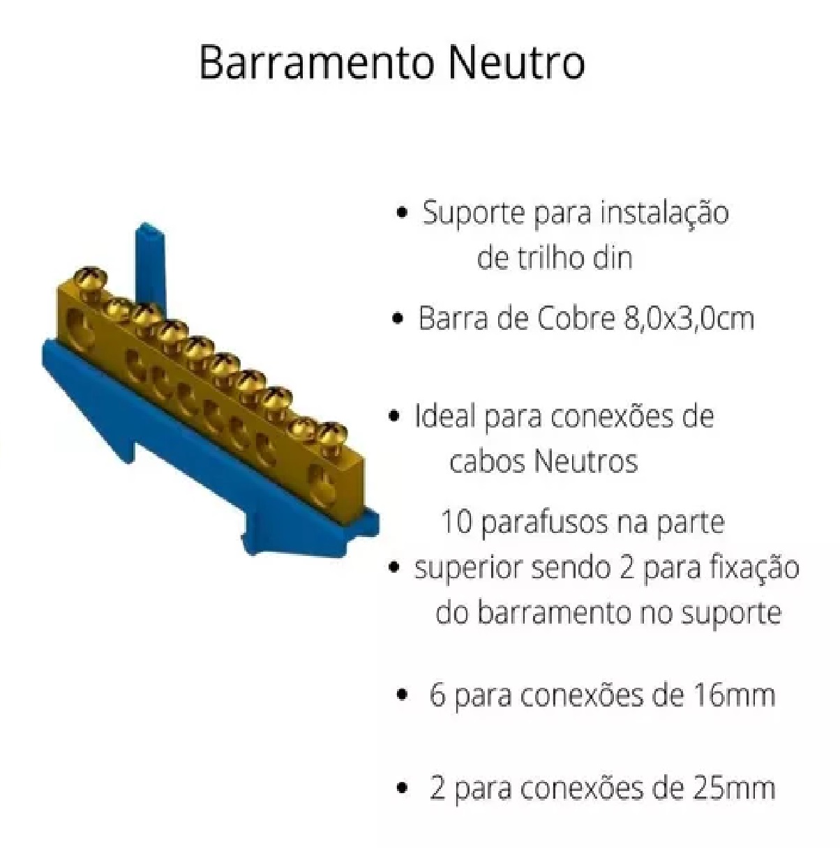 Barramento de Neutro Azul com Suporte DIN BRN01 Brum