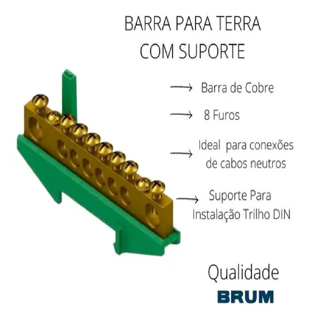 Barramento de Terra Verde com Suporte DIN BRT01 Brum