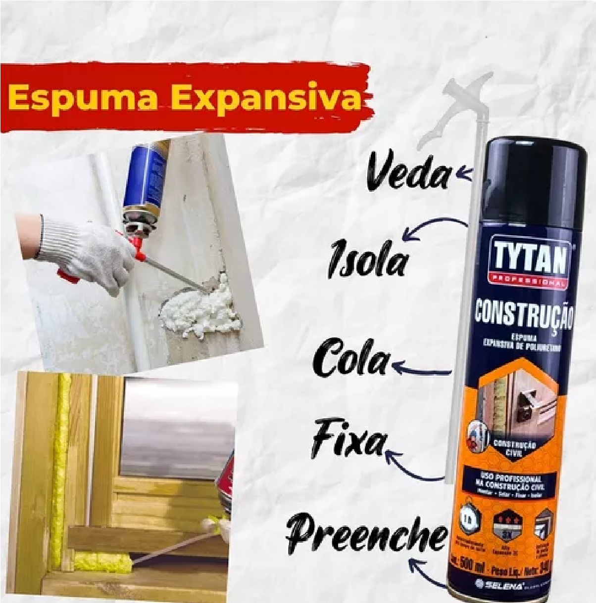 Espuma Expansiva de Poliuretano 500 ml 340 g Tytan