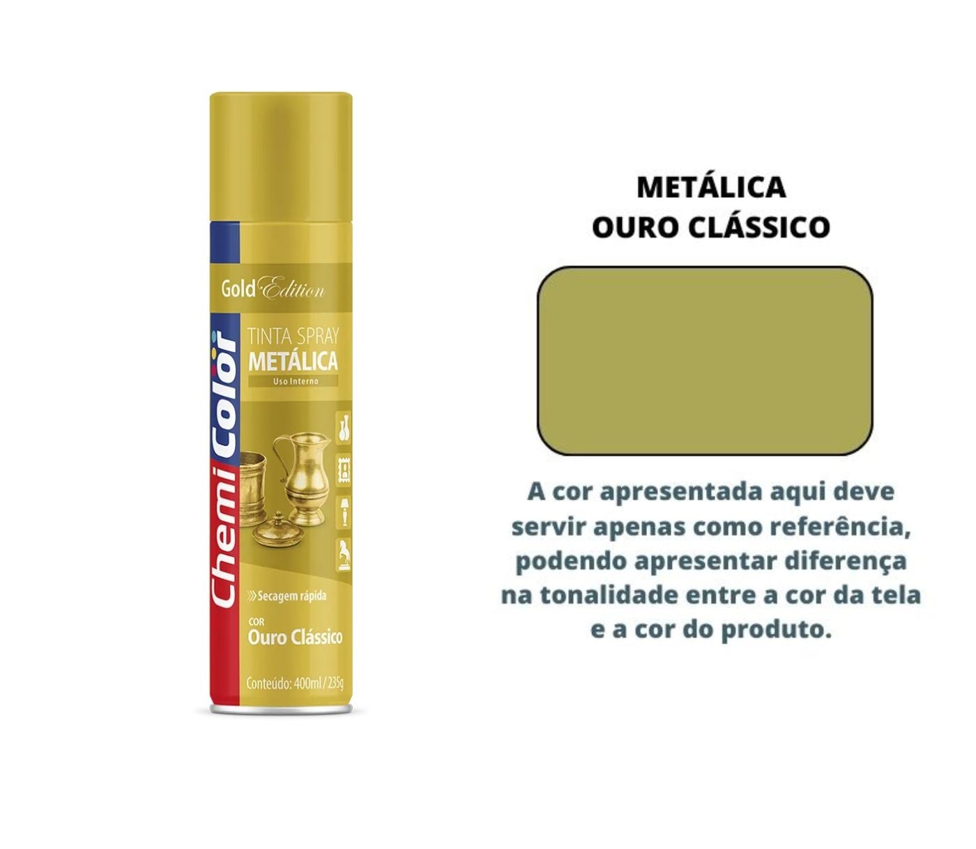 Spray Tinta Metalica Ouro 400 Ml Uso Geral Chemicolor