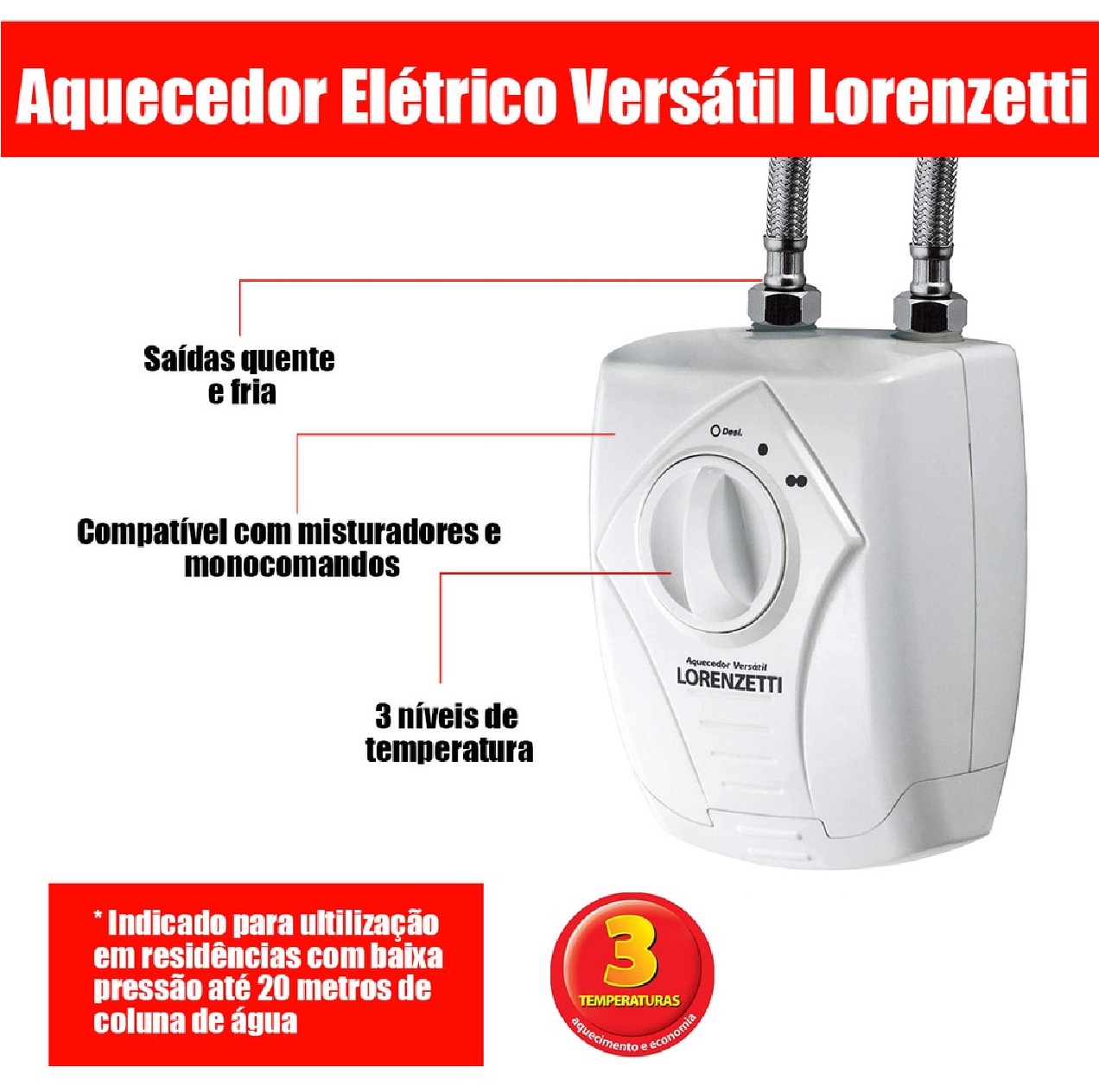 Aquecedor Elétrico Versátil 5500 W x 220 V Lorenzetti