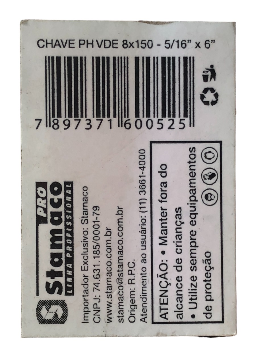 Chave Phillips Isolada VDE Profissional 5/16 x 6 pol. 8 x 150 mm 0525 Stamaco