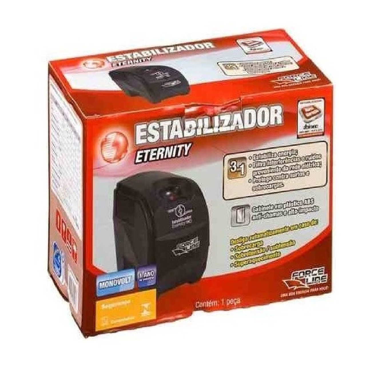 Estabilizador Eternity 300 VA Monovolt 115v Preto Ref 7993 Forceline