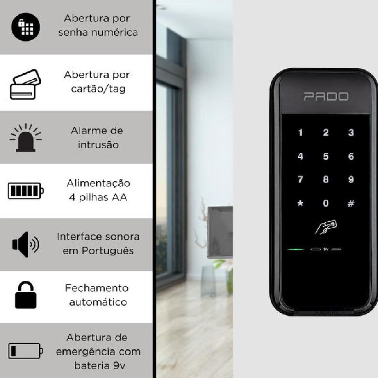 Fechadura Digital de Sobrepor por Senha e Cartão FDS 50 Pado