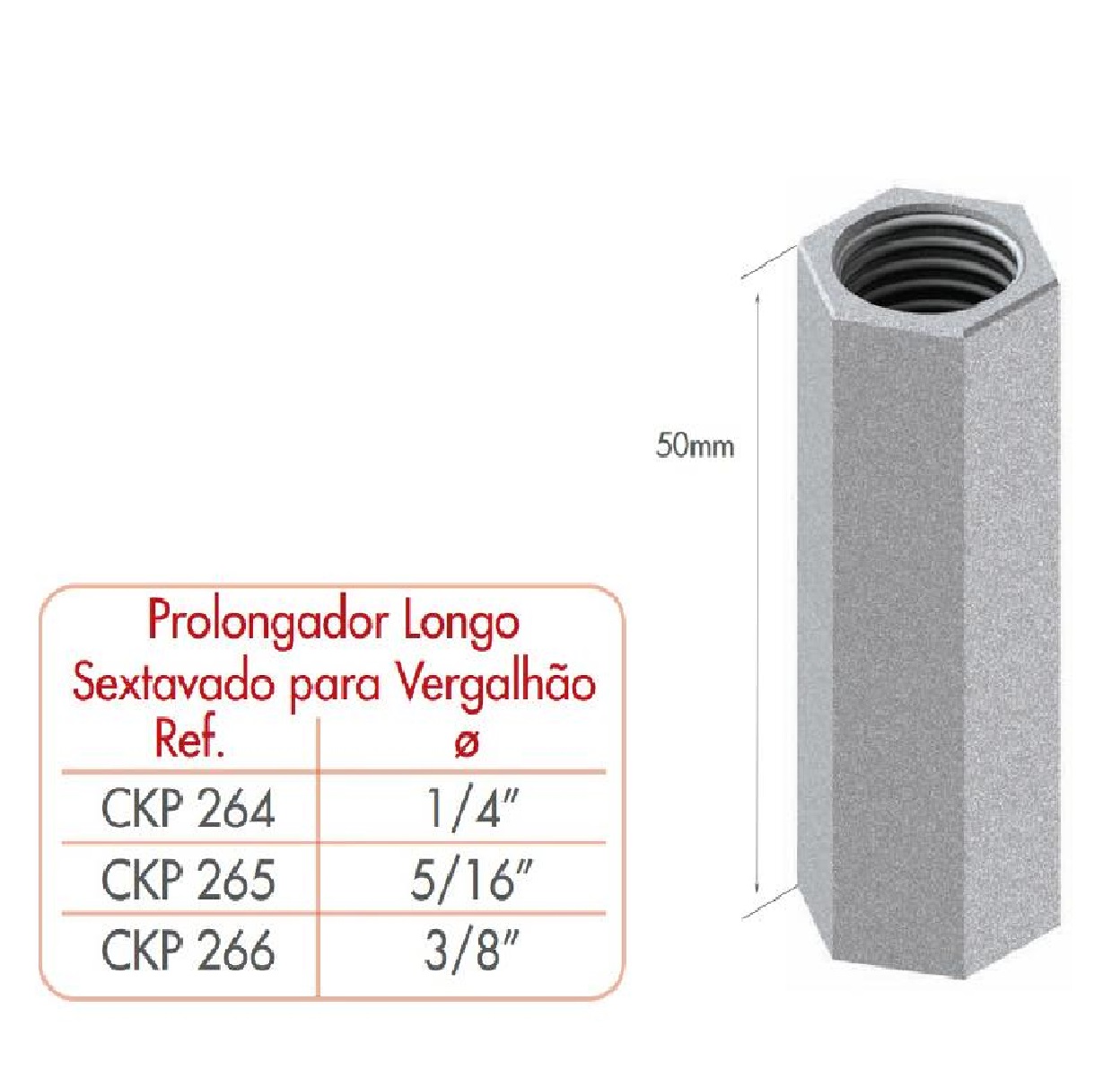 Prolongador para Vergalhão 5/16 x 50 mm Elétrica Bichuette