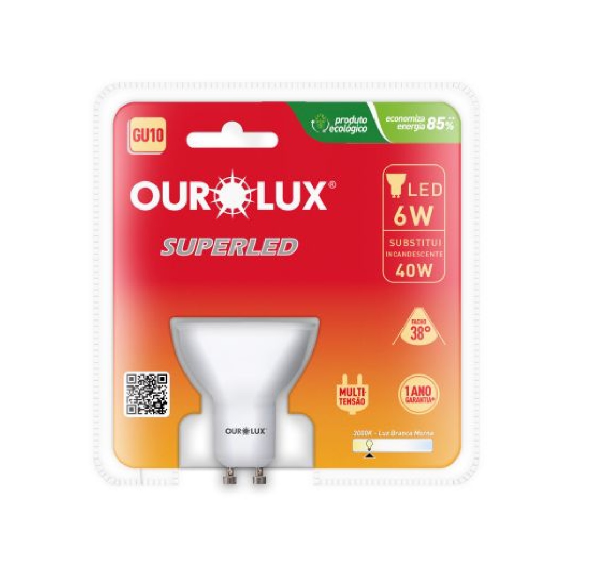 Lâmpada Dicroica MR16 LED 6 W Bivolt GU10 3000 K 20085 Ourolux