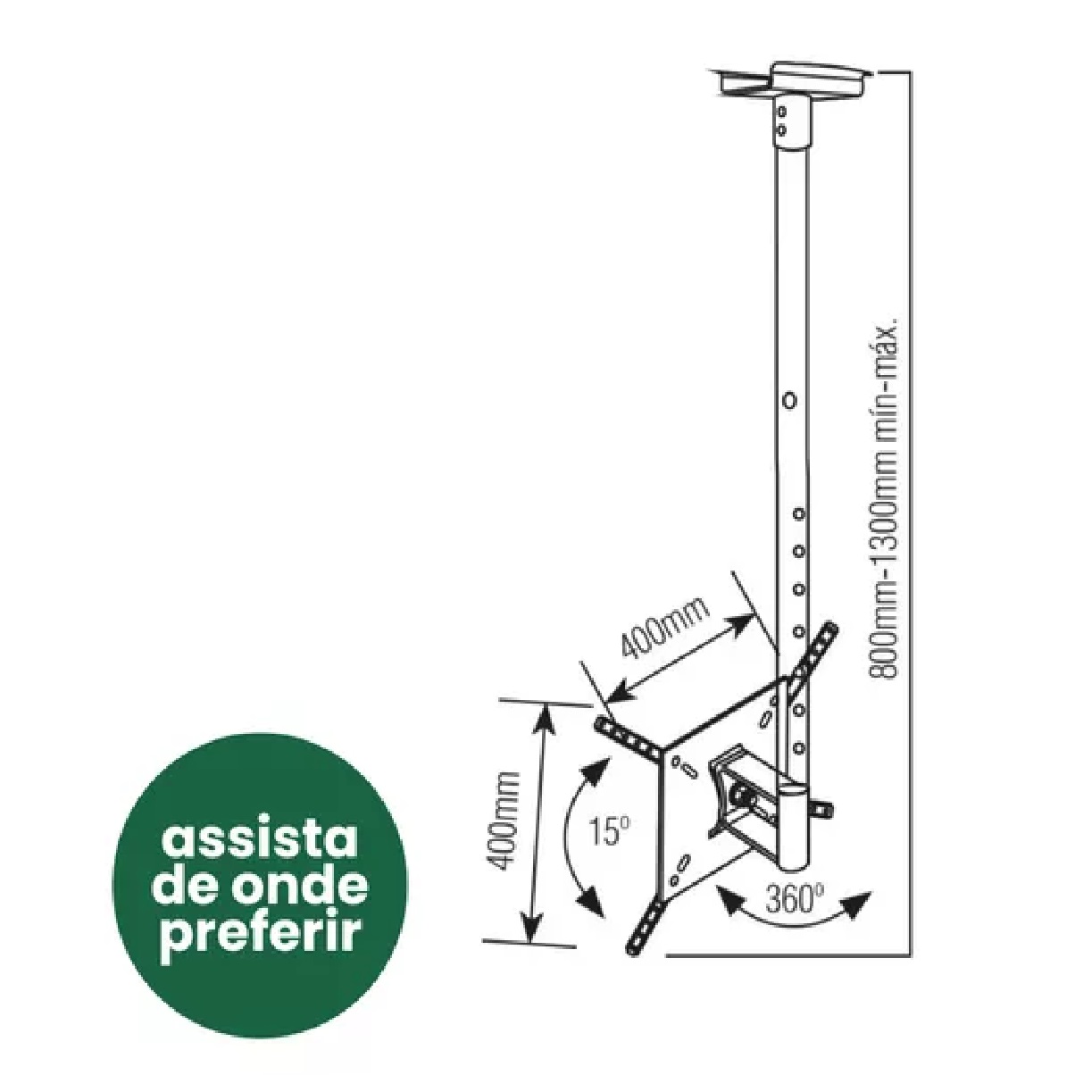 Suporte para TV LED de 10 a 60 pol. Teto SBRP1050 Brasforma
