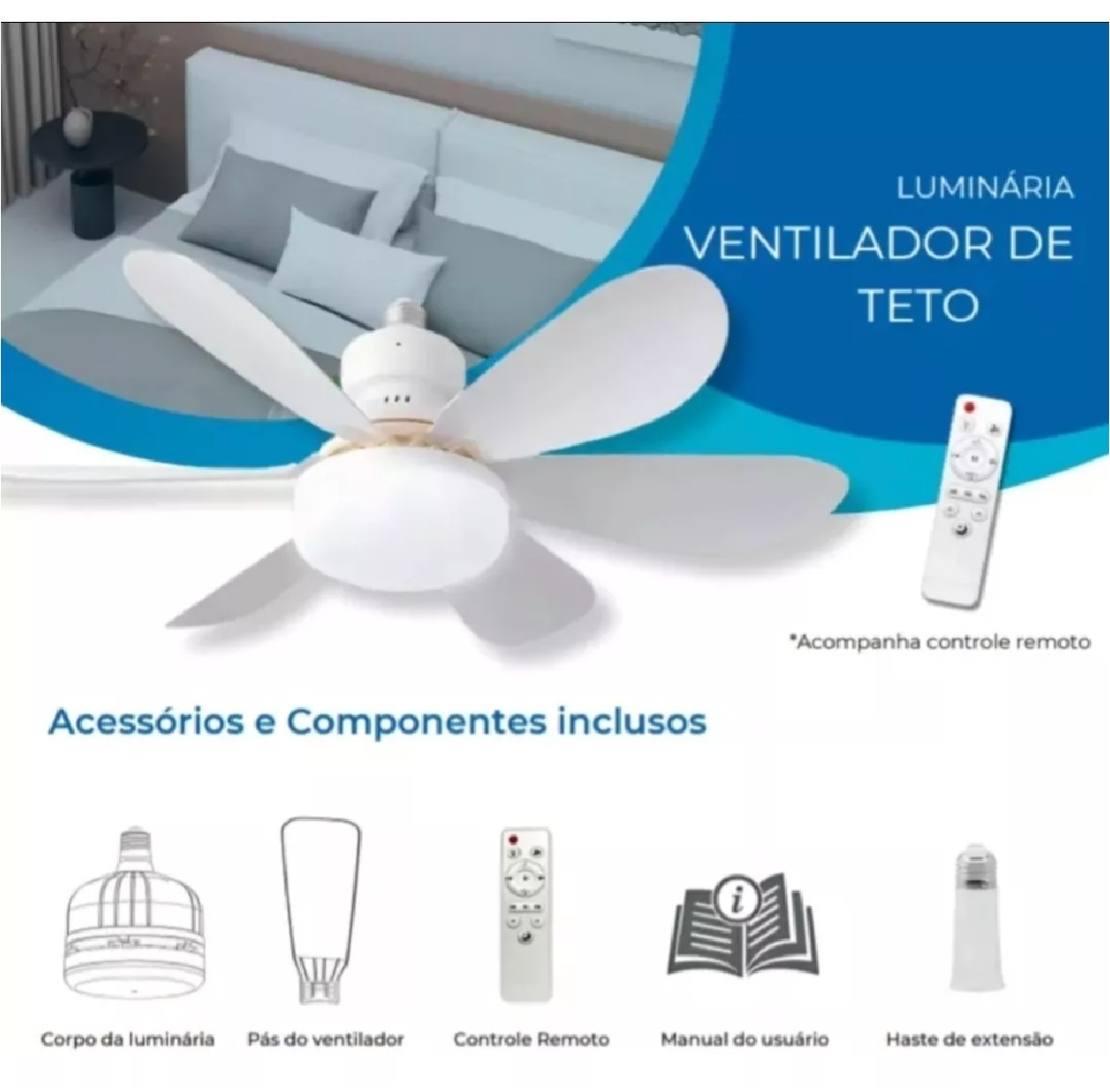 Luminária Ventilador de Teto LED 420 mm 30 W Bivolt E27 7996 Galaxy LED