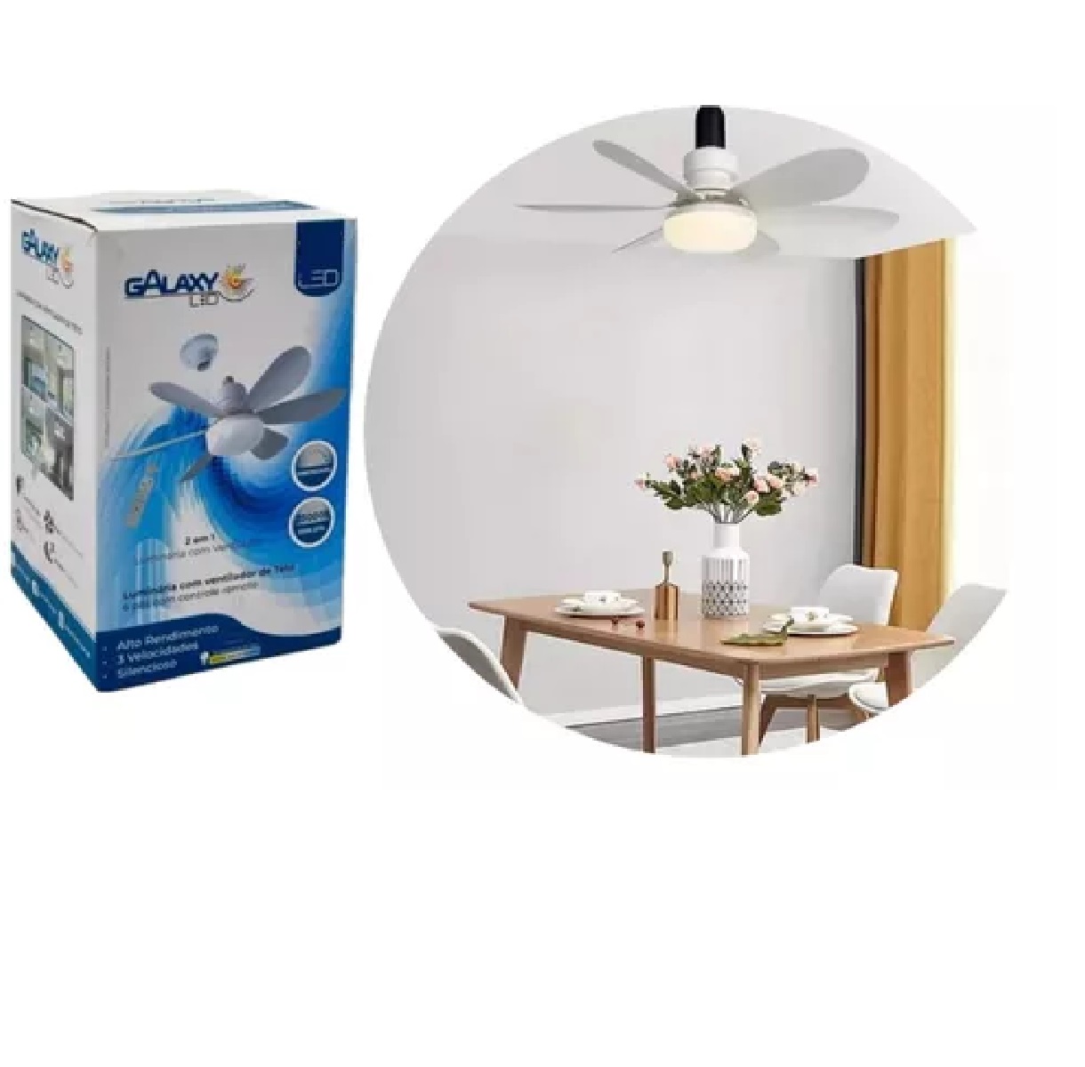 Luminária Ventilador de Teto LED 520 mm 45 W Bivolt E27 7998 Galaxy LED