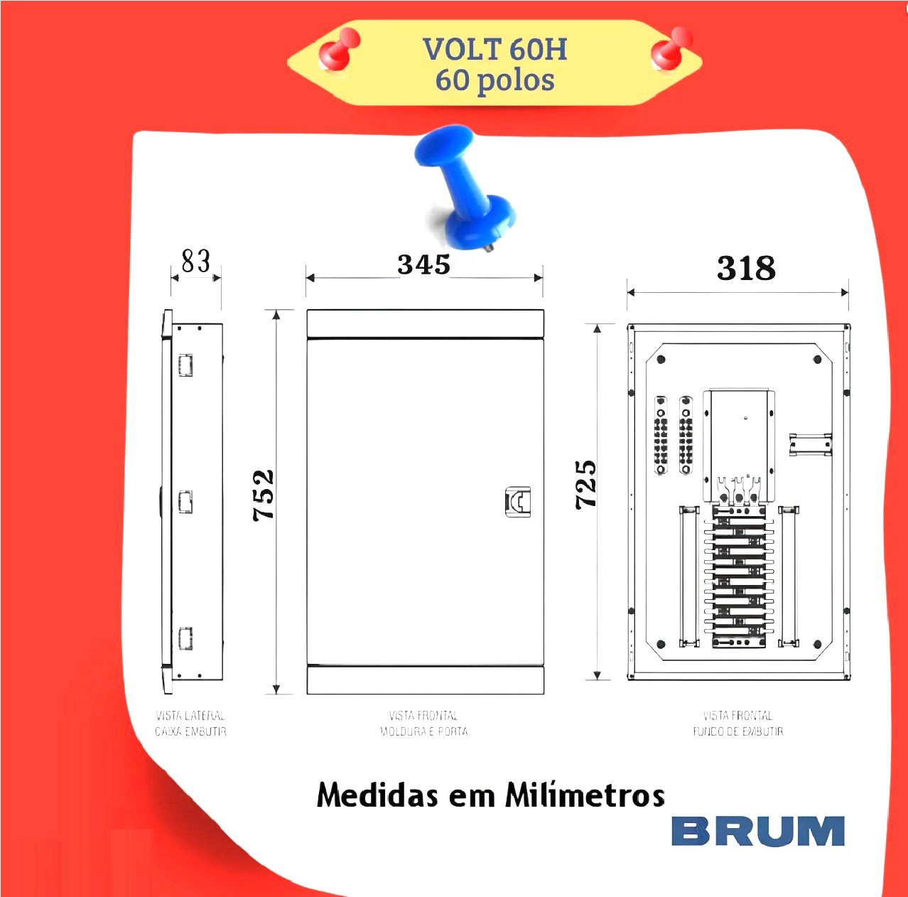 Quadro Distribuição Embutir 60 Disjuntores Chapa Qde-60h Brum