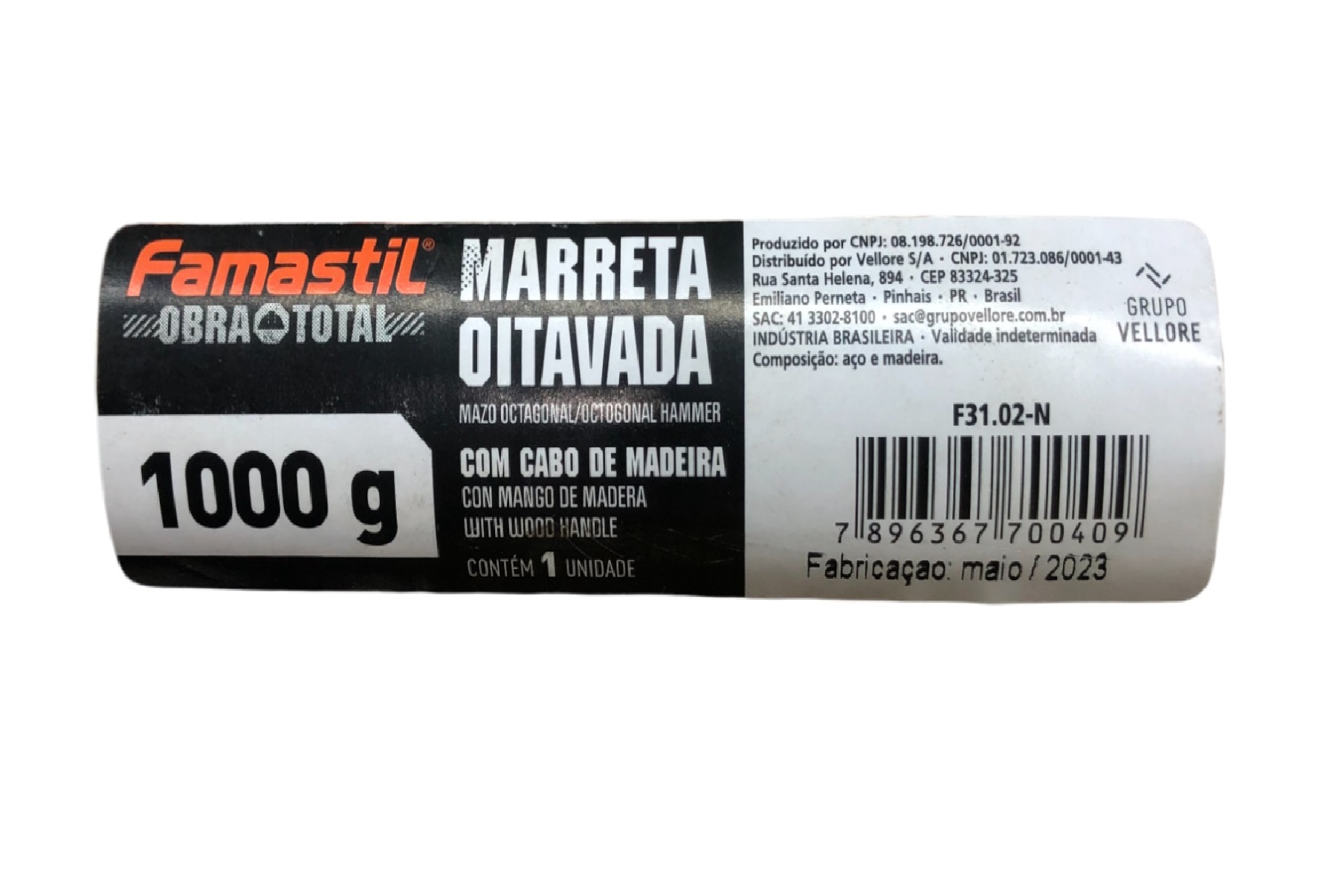 Marreta Oitavada 1000 g Cabo Madeira Foxlux F31.02n
