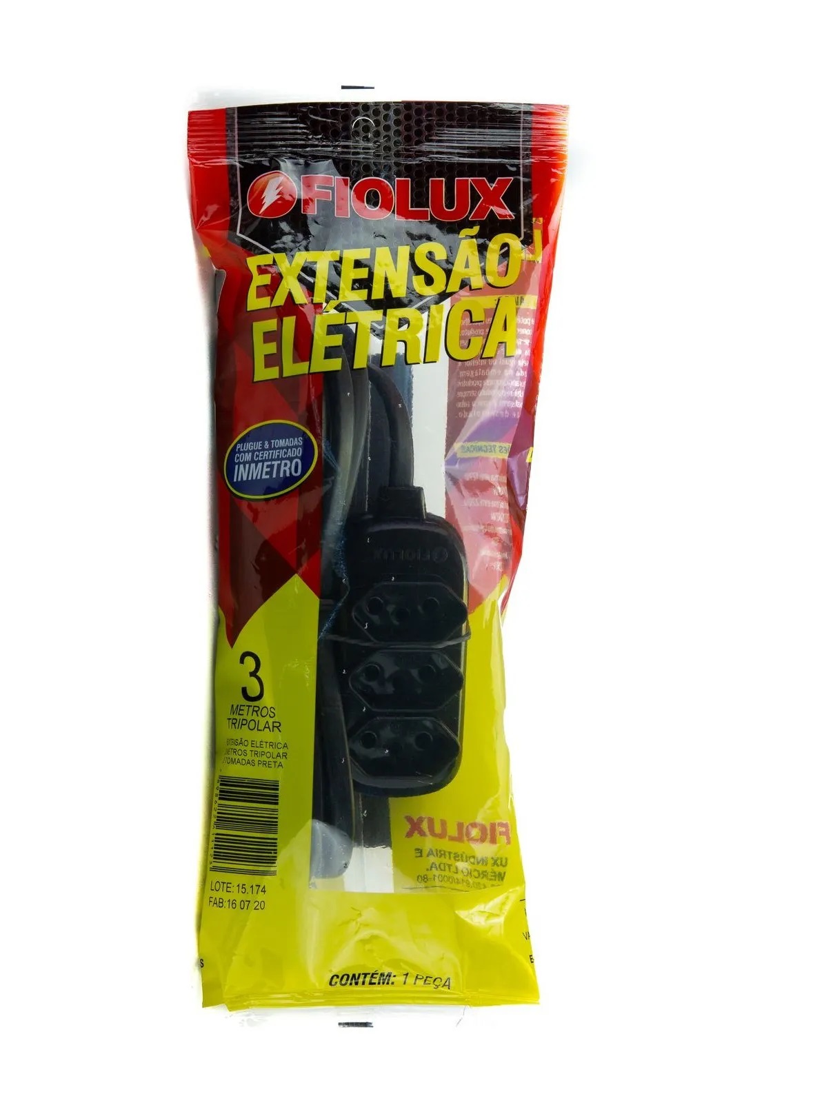 Extensao 3 Tomadas 2P+T 10a 5 M Preto 25300305111 Fiolux