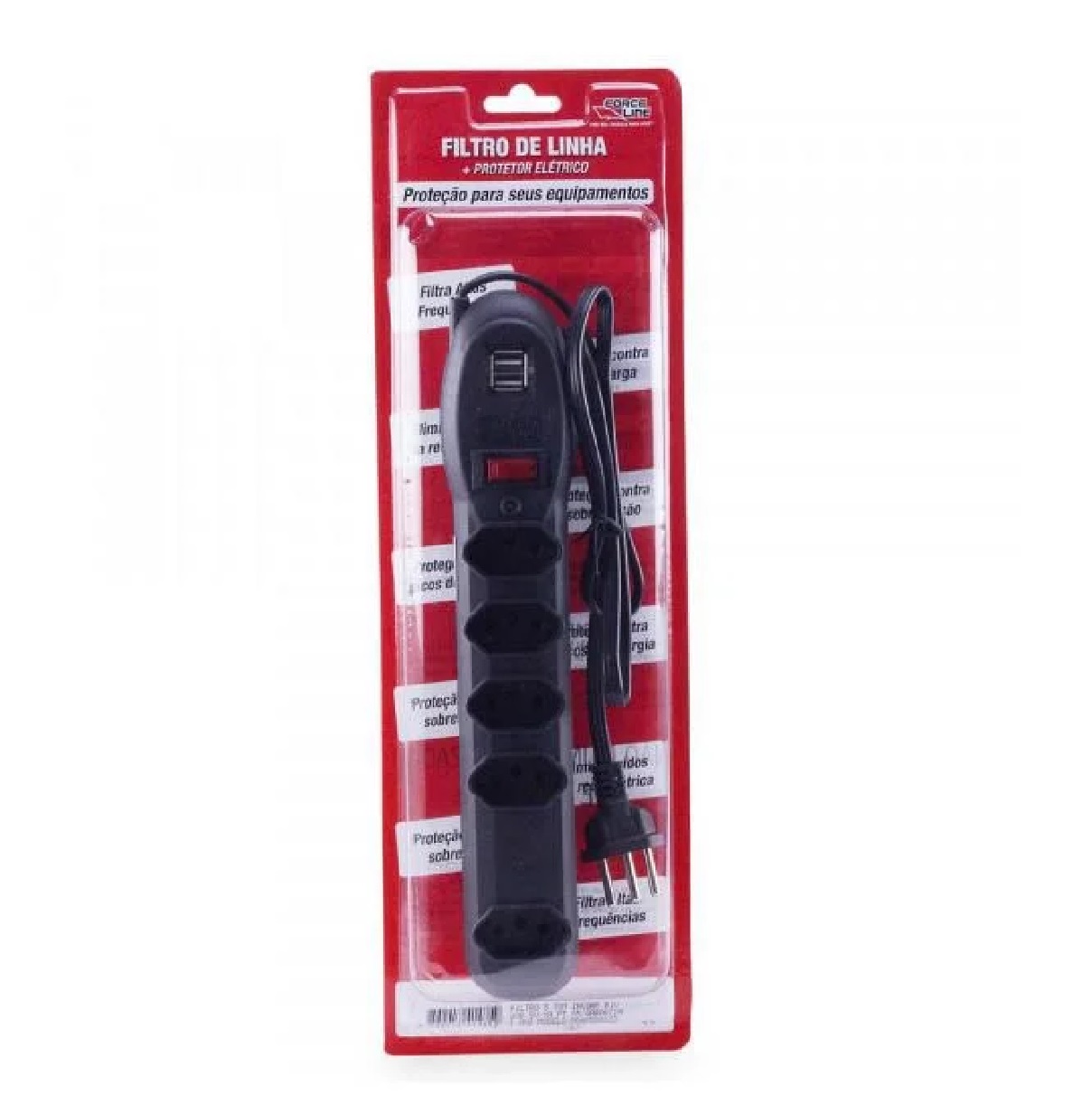 Filtro Linha 5 Tomadas Bivolt + 2 USB Forceline 0060500023