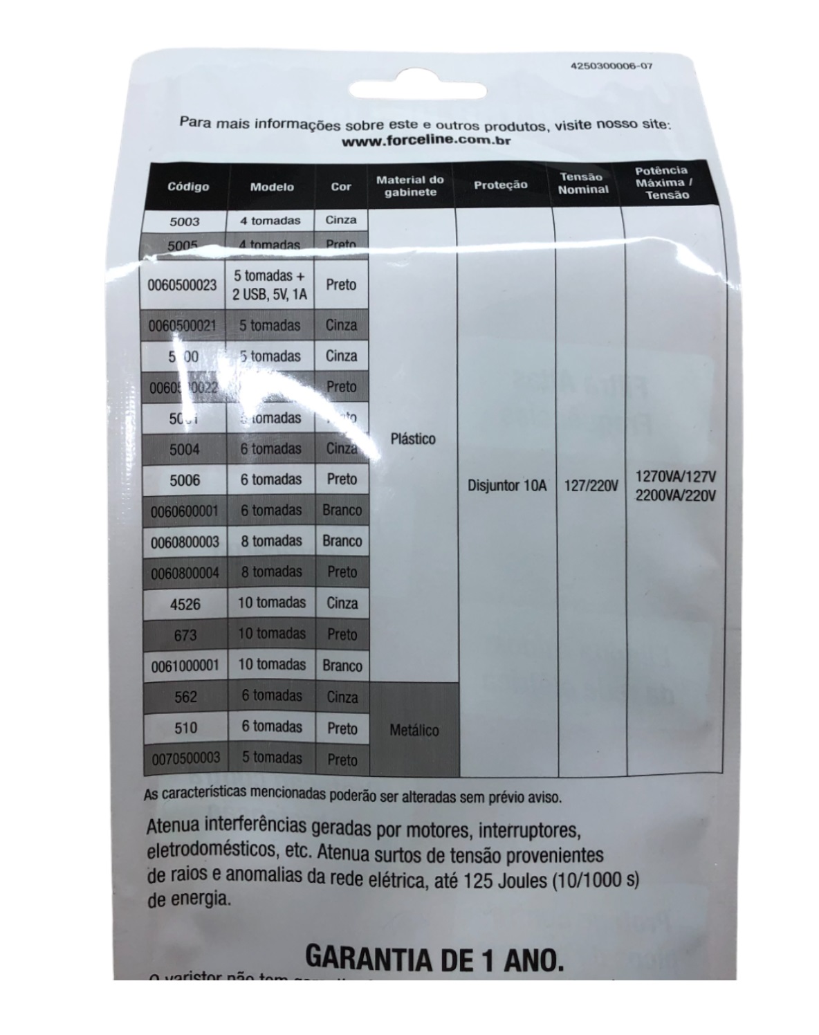 Filtro Linha 5 Tomadas Bivolt + 2 USB Forceline 0060500023