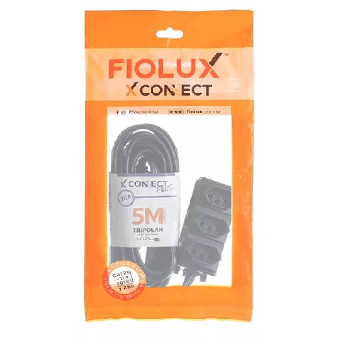 Extensão 5 M Tripolar 20a Connect Plus Preto 27300305111 Fiolux