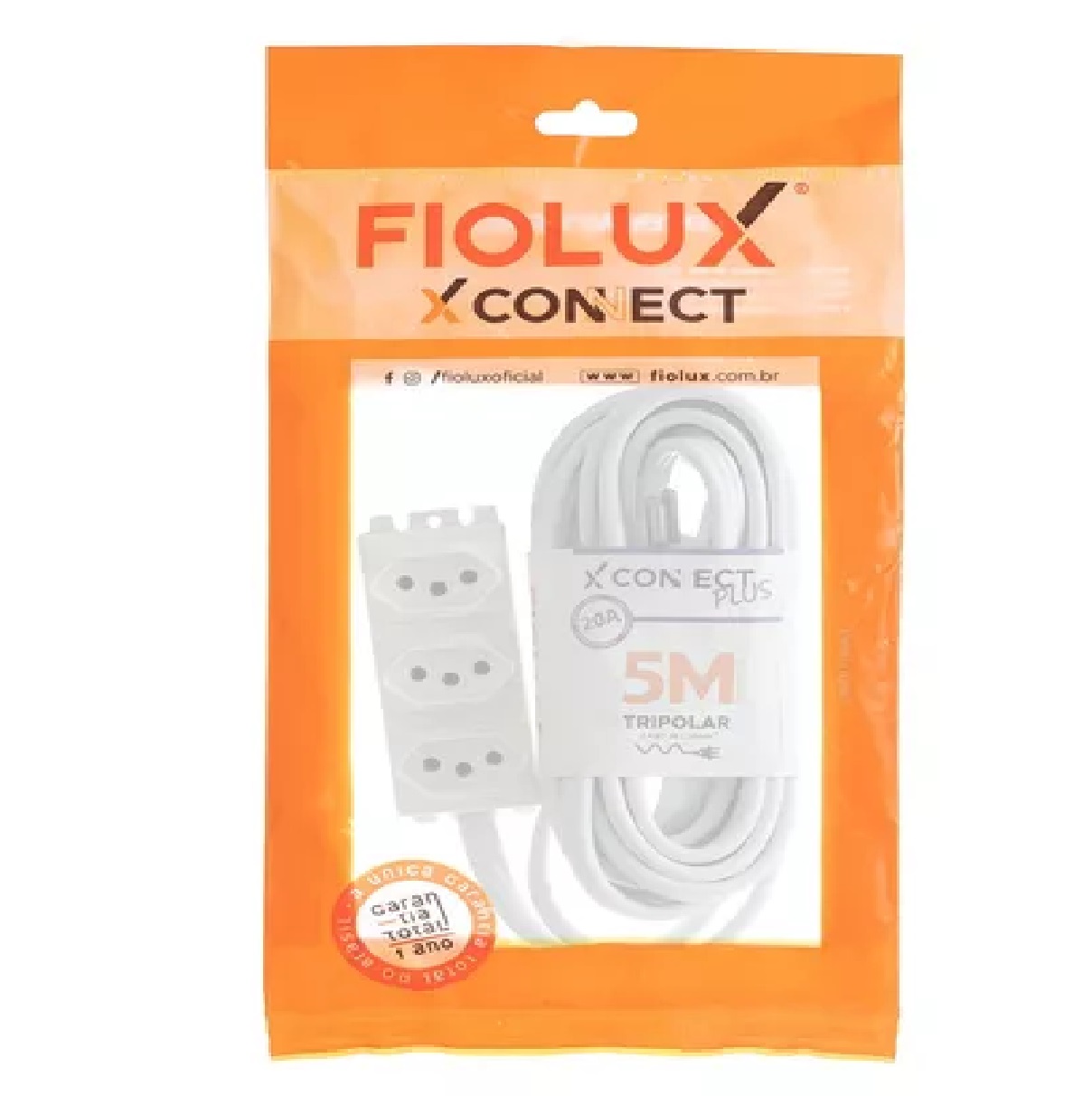 Extensão 5 M Tripolar 20a Connect Plus Branco 27300305555 Fiolux