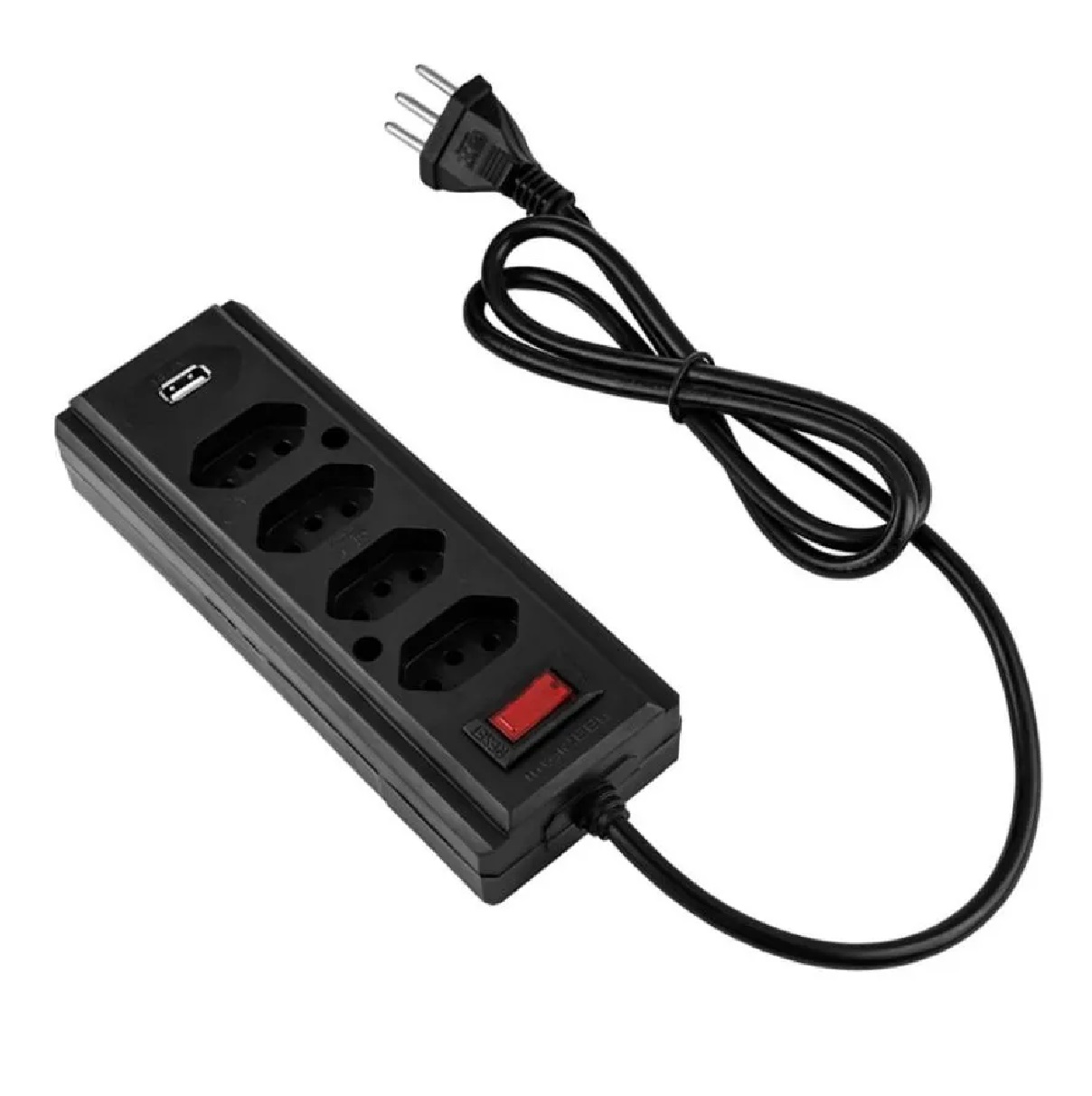 Filtro de Linha Hércules com 4 Tomadas, USB e Cabo de 3 m Bivolt Preto Interneed