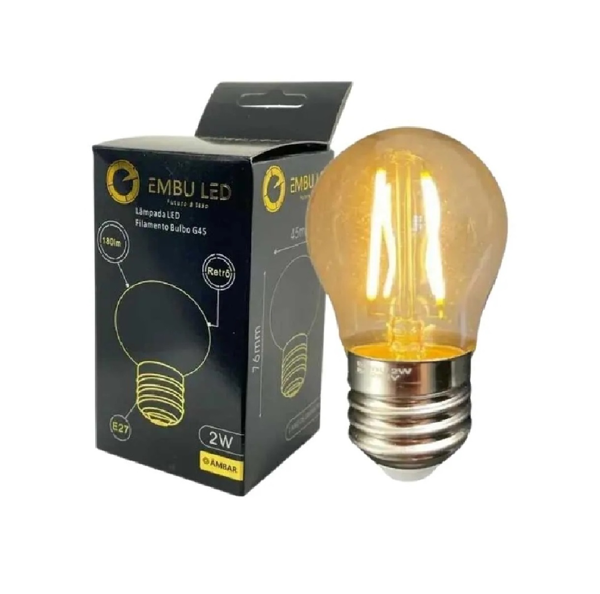 Lâmpada Bolinha LED Filamento 2 W Retro E27 Ambar G45 60743 EmbuLED