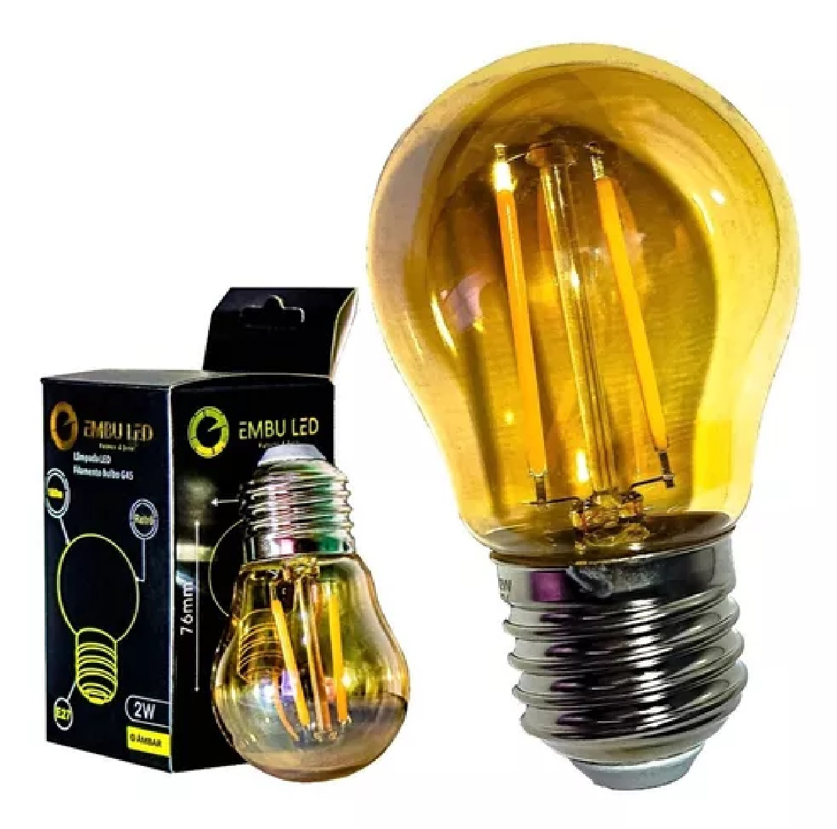 Lâmpada Bolinha LED Filamento 2 W Retro E27 Ambar G45 60743 EmbuLED