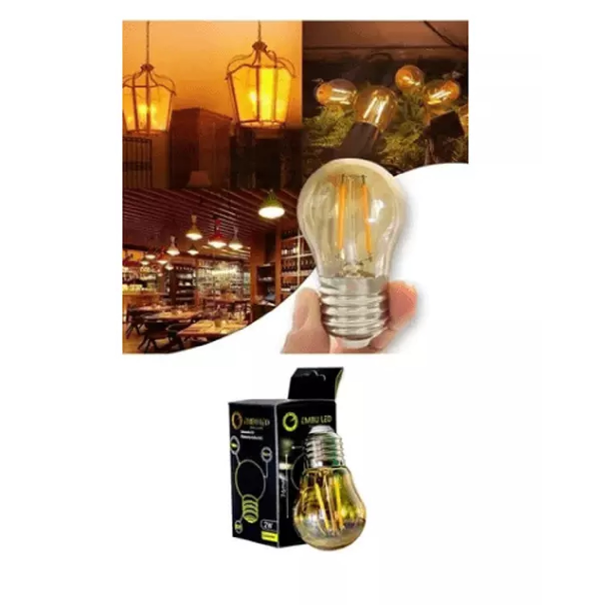 Lâmpada Bolinha LED Filamento 2 W Retro E27 Ambar G45 60743 EmbuLED