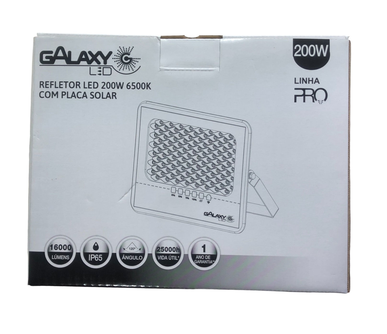Refletor Solar LED 200 W 6500 K IP65 com Placa Integrada 4088 Galaxy LED