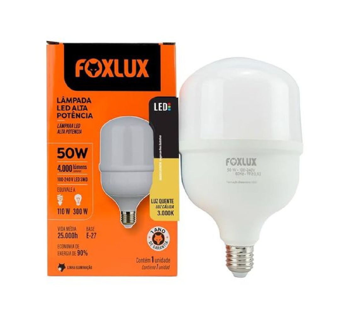Lâmpada LED Alta Potência 50 W E27 3000 K Bivolt LED90.99 Foxlux