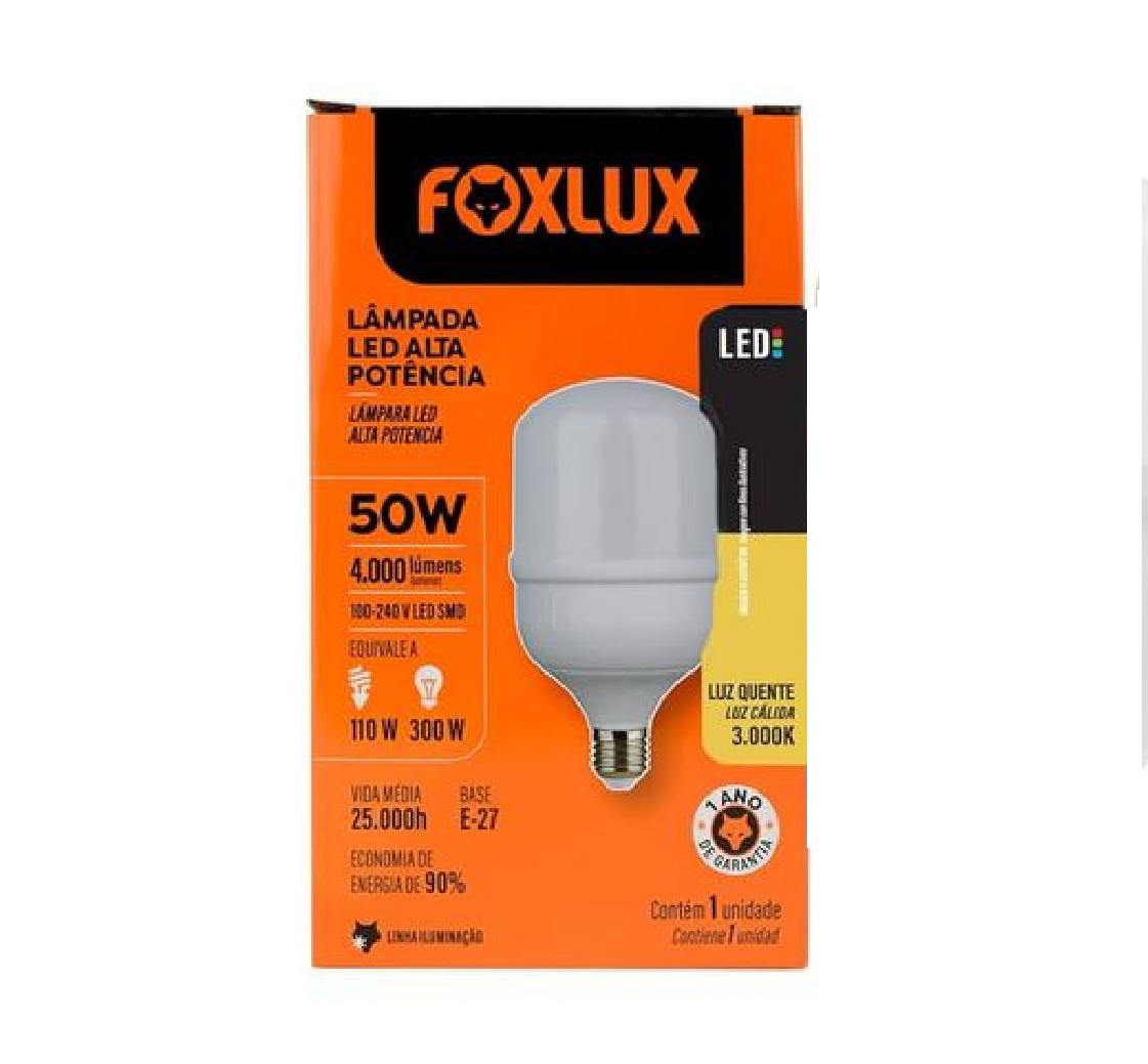 Lâmpada LED Alta Potência 50 W E27 3000 K Bivolt LED90.99 Foxlux