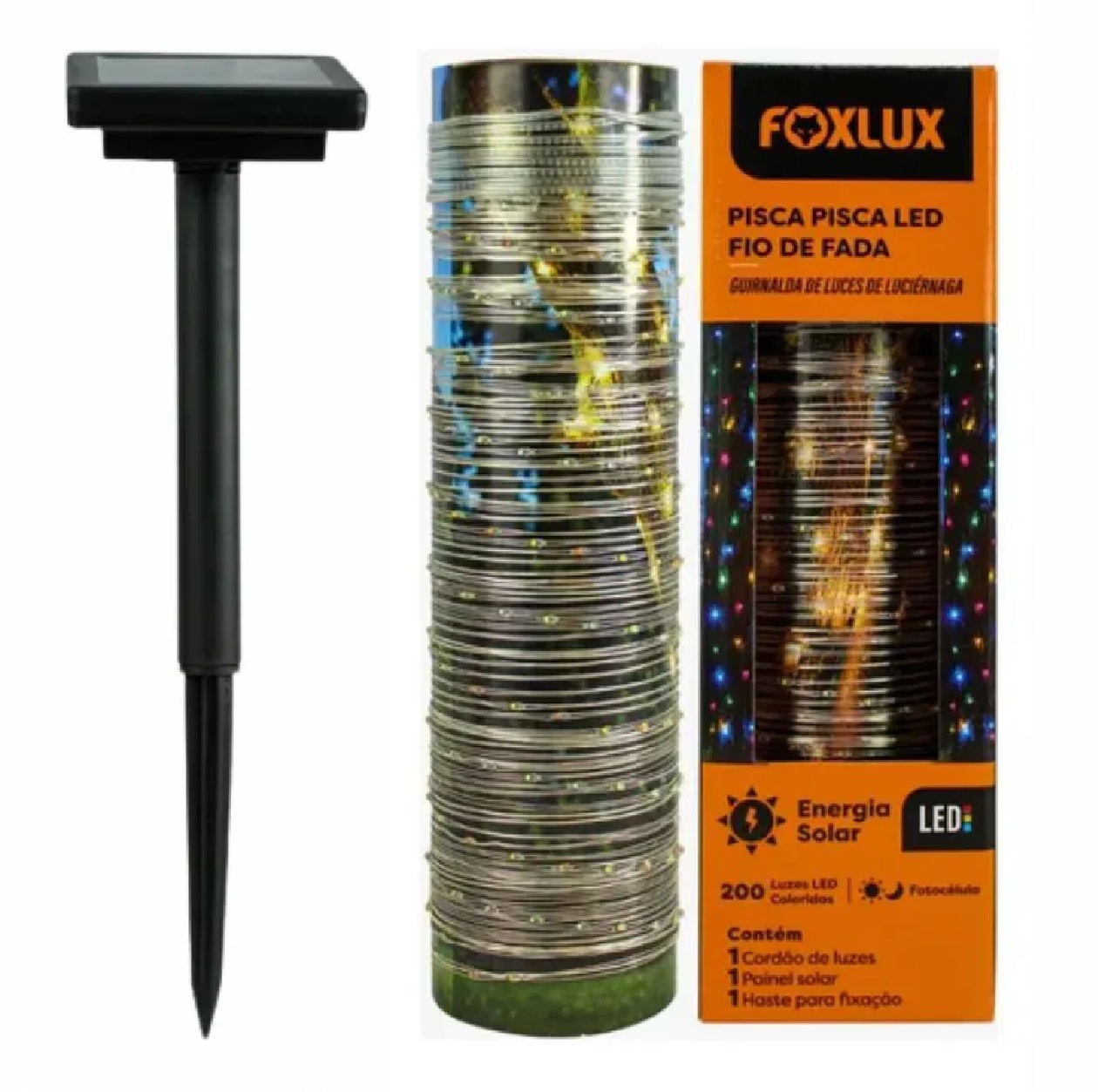 Cordão Solar LED com 200 Luzes Coloridas LED39.01 Foxlux