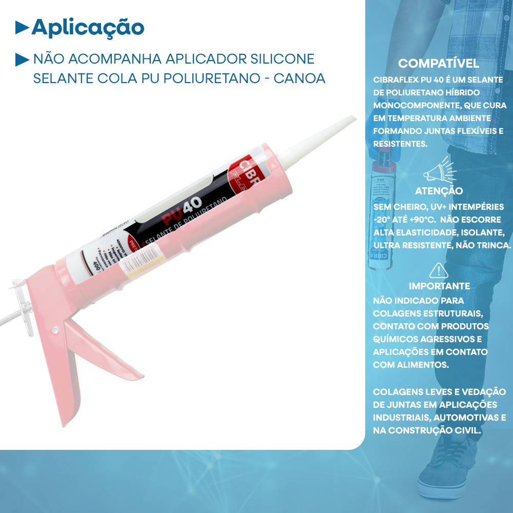 Selante de Poliuretano PU 40 Preto 400 g Cibra