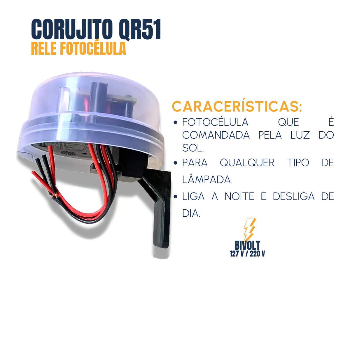 Rele Fotocélula Para Base Bivolt Corujito QR51 Qualitronix