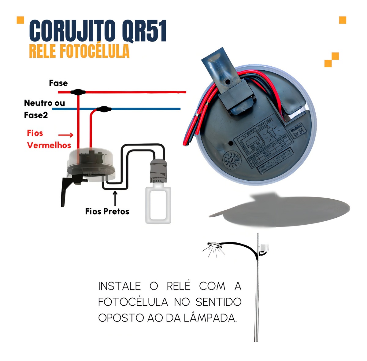 Rele Fotocélula Para Base Bivolt Corujito QR51 Qualitronix