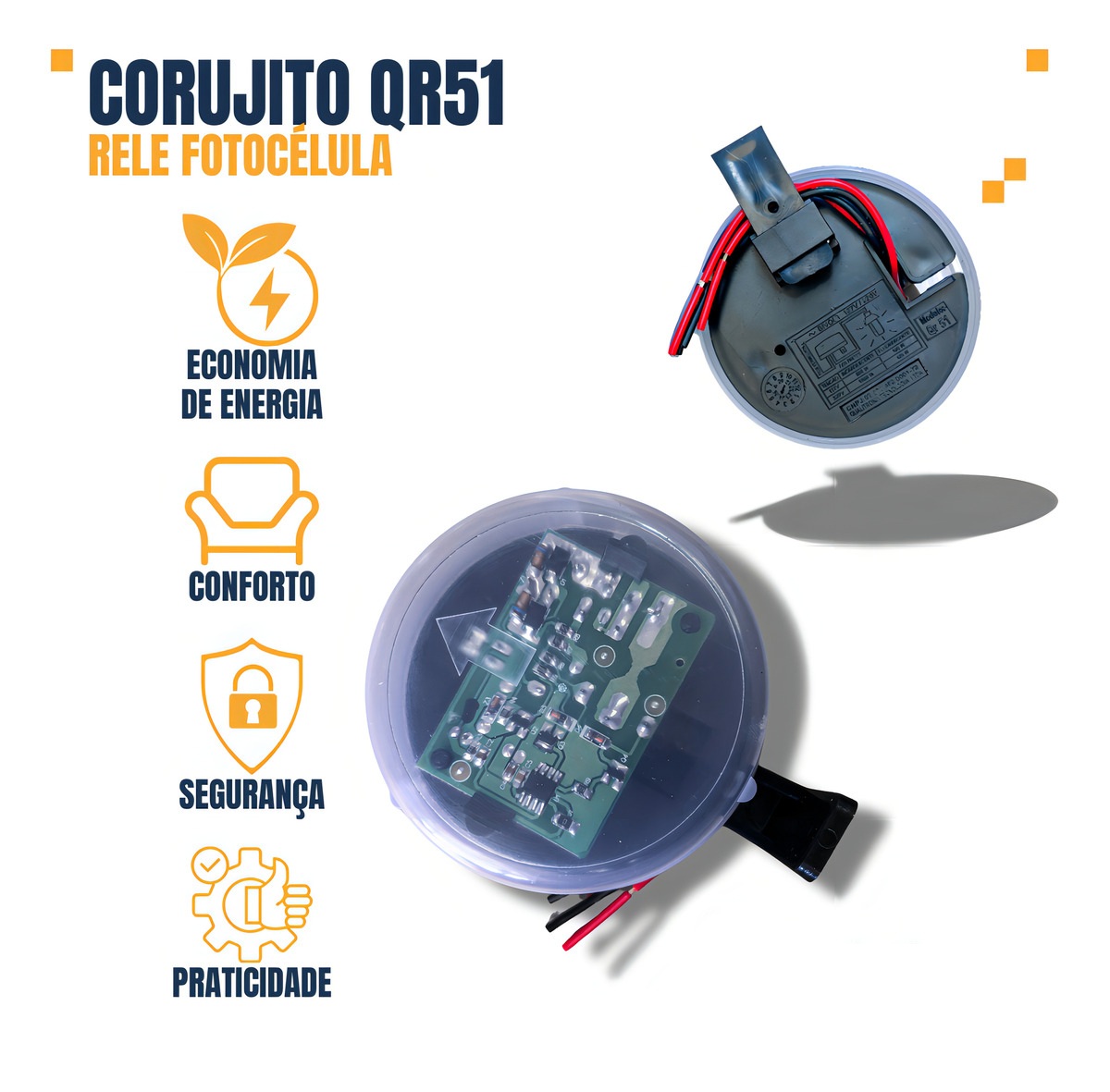 Rele Fotocélula Para Base Bivolt Corujito QR51 Qualitronix