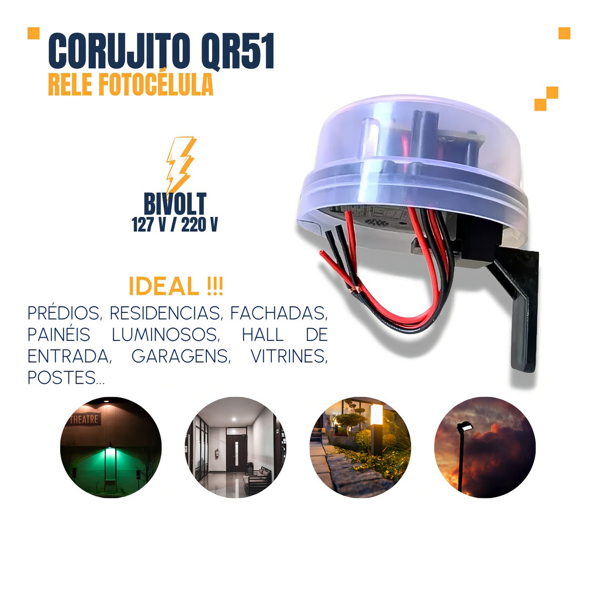 Rele Fotocélula Para Base Bivolt Corujito QR51 Qualitronix