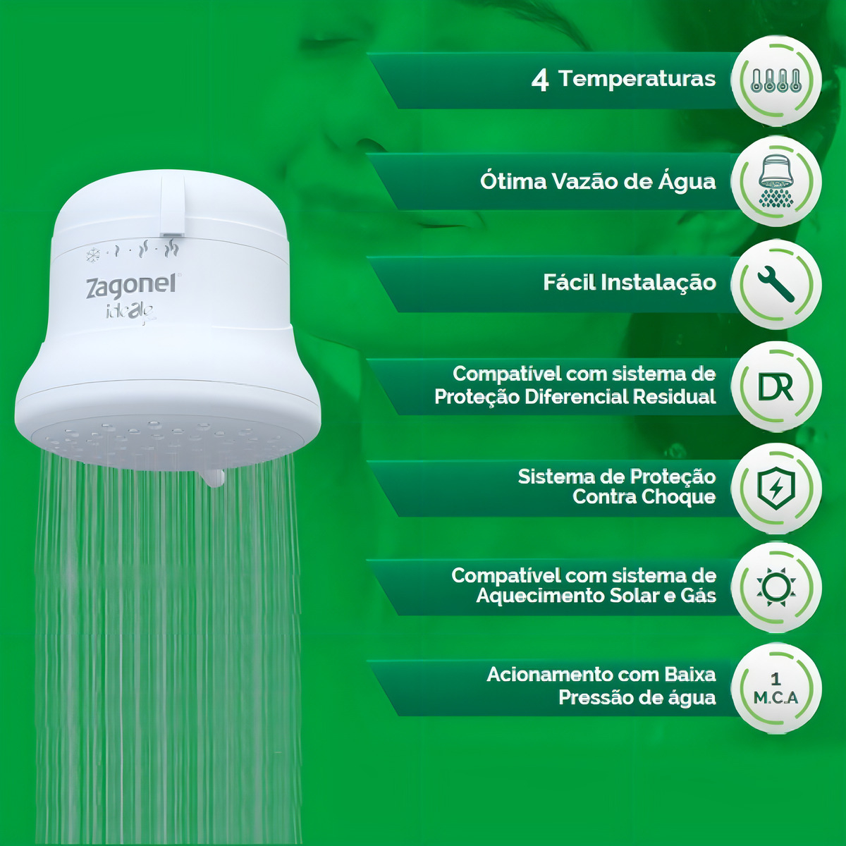 Ducha Chuveiro Ideale Plus Elétrico 4 Temperatura 6800 W 220 V Branco Fixo Zagonel