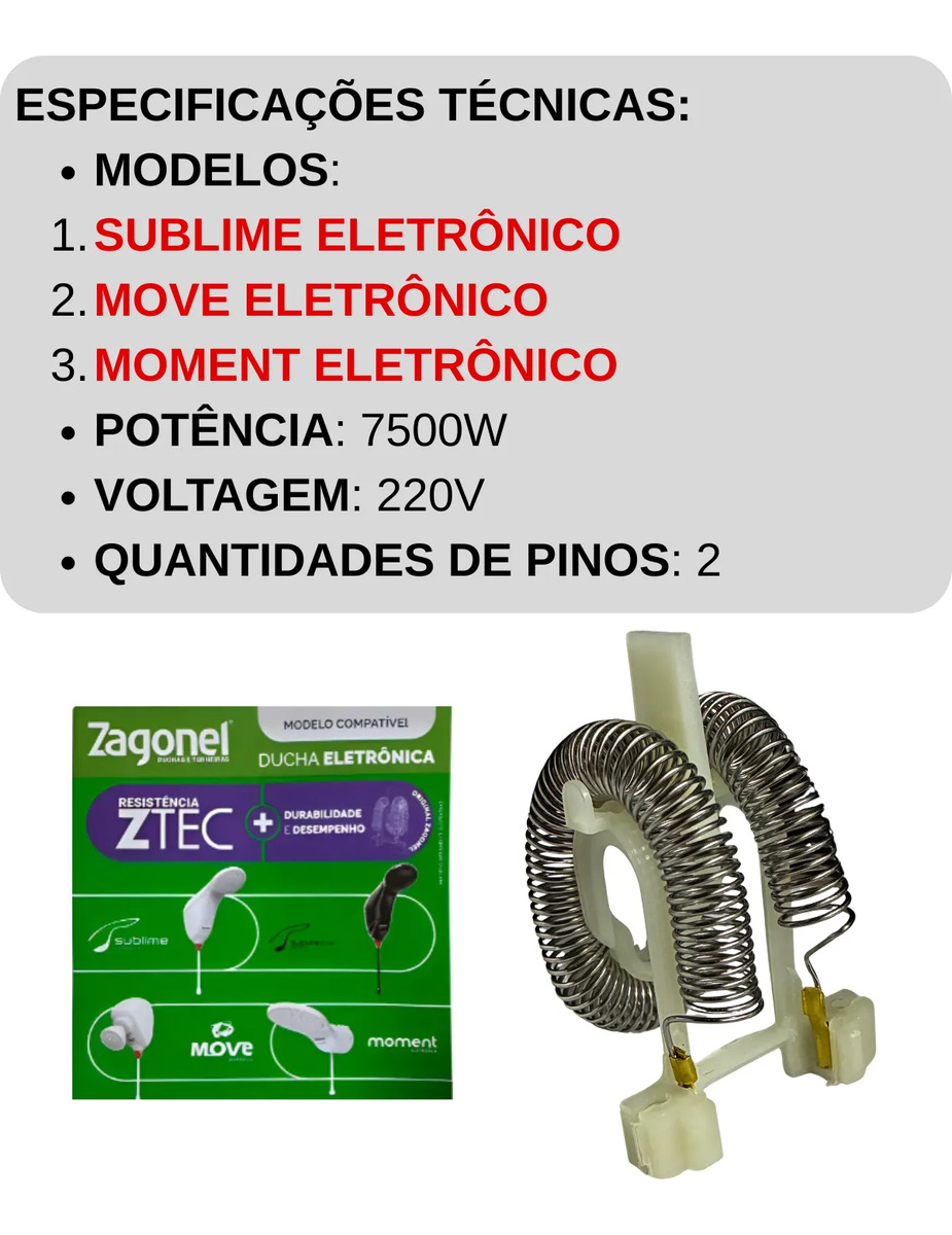 Resistência Ducha Moment Eletrônica/sublime/move 220 V 7500 W Prateado Polido Zagonel