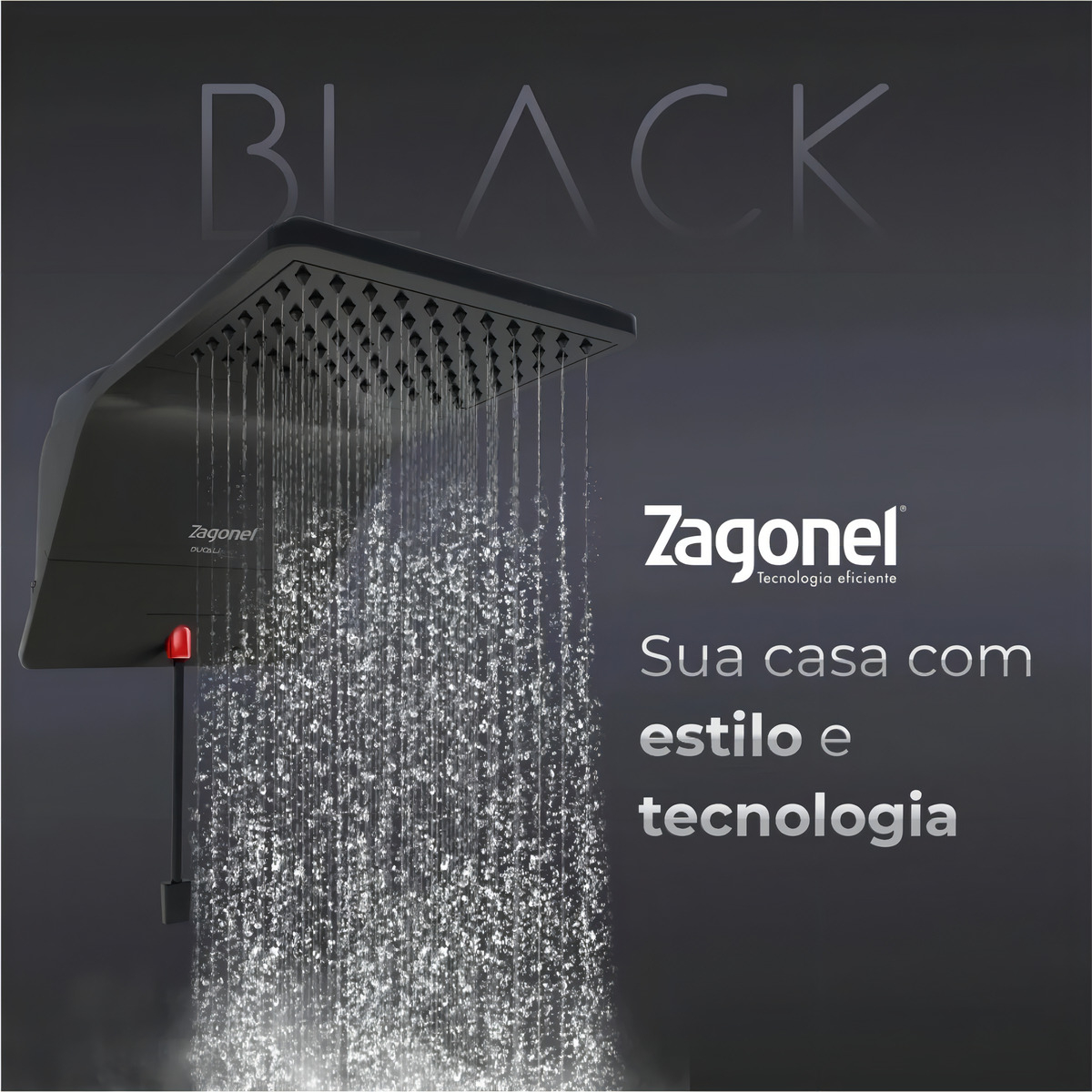 Ducha Chuveira Ducali Eletrônica 7500 W 220 V Black Preto Zagonel