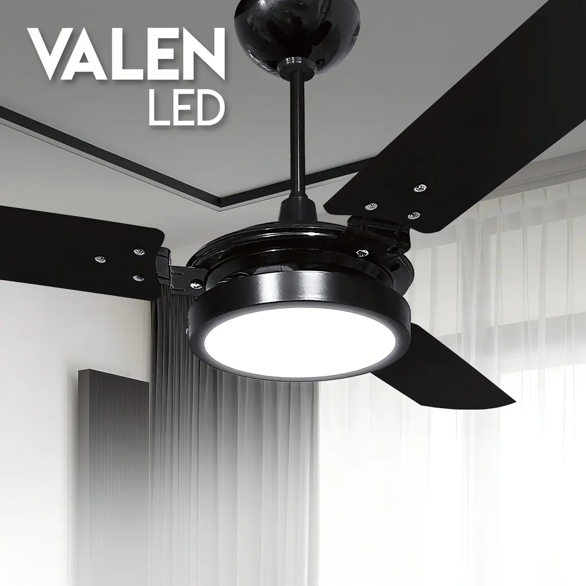Ventilador de Teto Valen LED 3 Pás 127 V 150 W LED 6500 K Preto/Preto 1,1 m Ventex