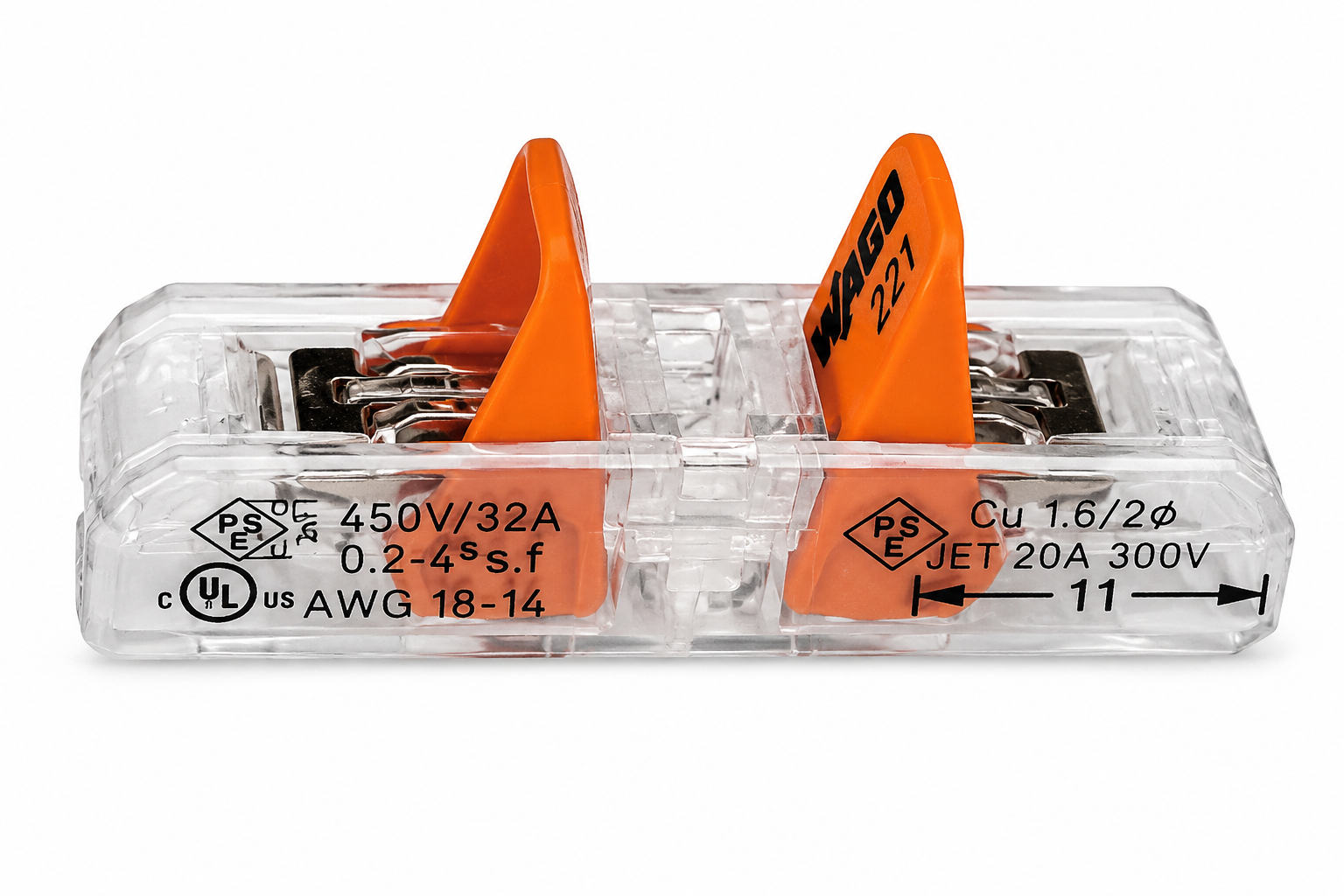 Conector Emenda 2 Polos Inline Flexível 32A 0,14-4,00mm² Wago 221-2411