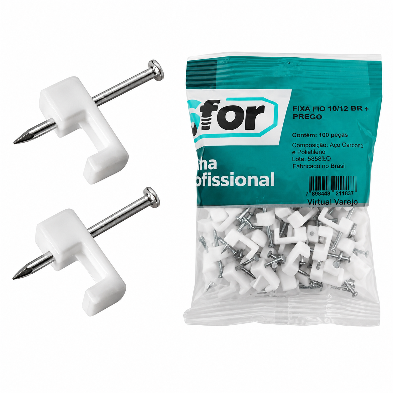 Grampo Fixa Fio 20 Pecas 14/16 1,00/1,50 Mm Com Prego Ref393 IV Plast