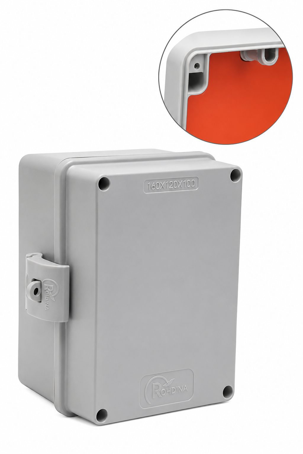 Caixa de Passagem de Sobrepor PVC IP68 160 x 120 x 80 mm Cinza Rohdbox Rohdina