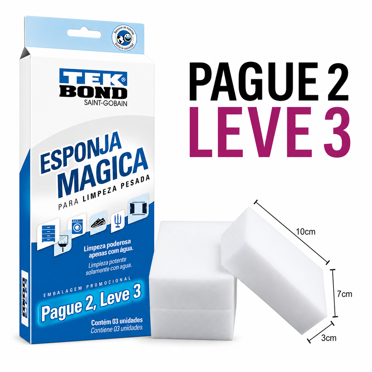 Kit Leve 3 Pague 2 Esponjas Mágicas Tekbond