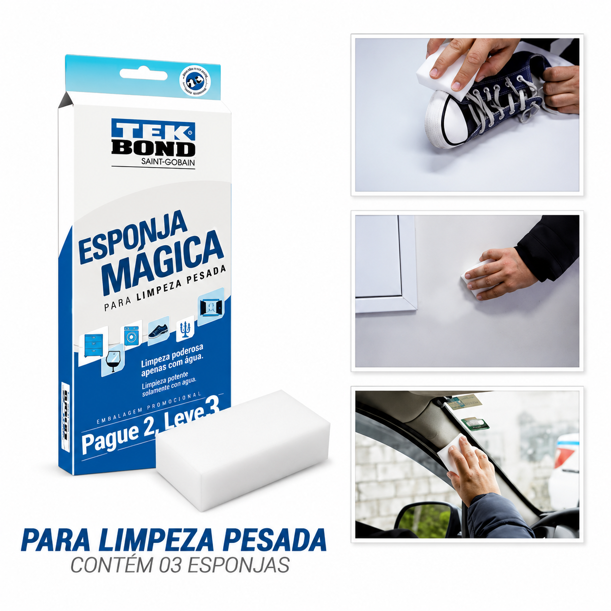 Kit Leve 3 Pague 2 Esponjas Mágicas Tekbond