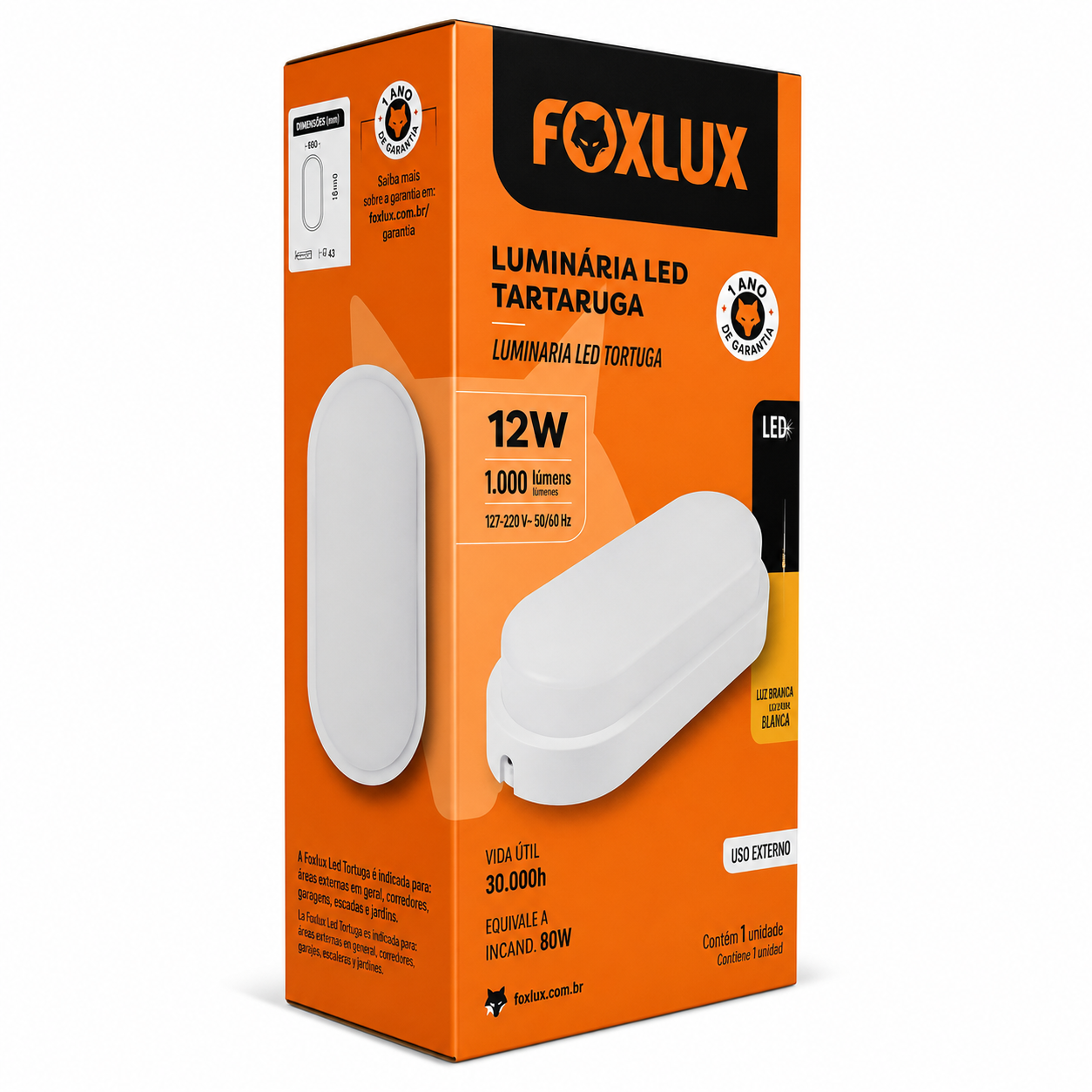 Luminária LED Arandela Tartaruga 12 W 3000 K Branco Led93.02 Foxlux